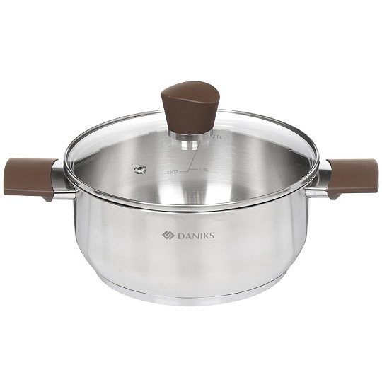 Набор посуды нержавеющая сталь, 6 предметов, кастрюли 2.8,4.8 л, ковш 1.4 л, индукция, Daniks, Бруно, SD-A95-6