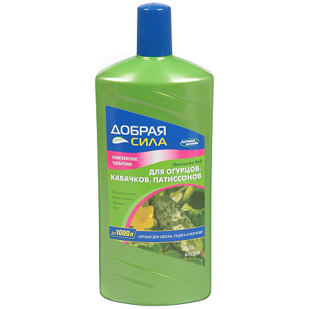 Удобрение для огурцов, кабачков, патиссонов, для открытого грунта, жидкость, 1 л, Добрая сила