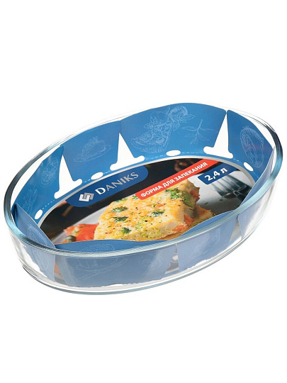 Форма для запекания стекло, 21.4х29.8х6.3 см, 2.4 л, овальная, Daniks, DNX-24R