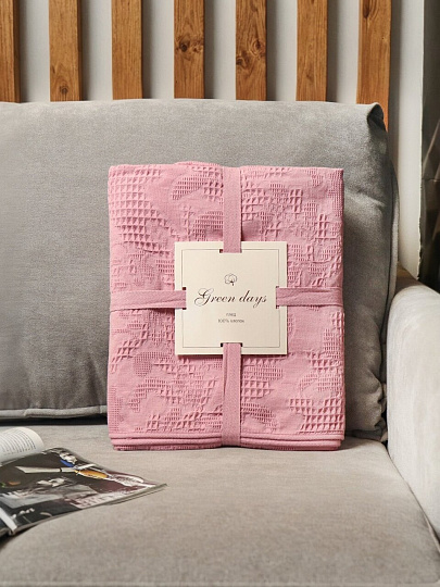 Плед 1.5-спальный, 150х180 см, 100% хлопок, Barkas, Green Days, пудрово-розовый, AI-2209002