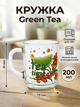 Кружка стекло, 200 мл, Green Tea Время чая, ОСЗ, С1335