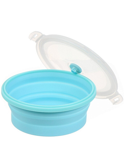 Контейнер пищевой пластик, 0.8 л, голубой, круглый, складной, Y4-6485