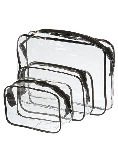 Набор косметичек 3 шт, 15х6.5х10 см, 18х5х12 см, 25х18х6 см, A080096, прямоугольный, застежка молния, черный