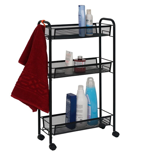 Этажерка универсальная, металл, 3 секции, 44х17х75.5 см, с мелкосетчатыми корзинами, черная, ЗМИ, Ладья 1 К, Э 321 Ч