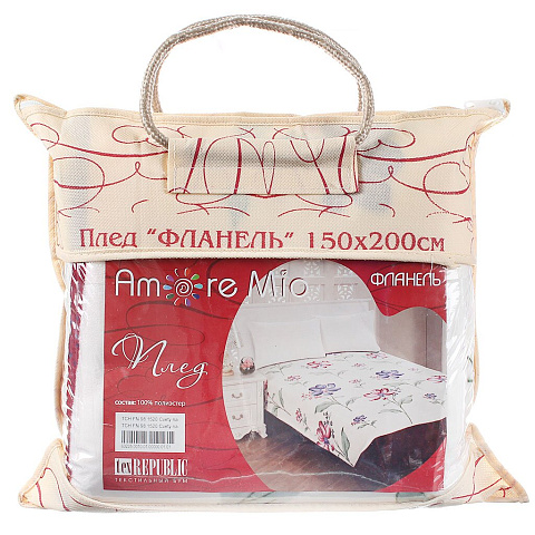Плед Amore Mio полутораспальный (150х200 см) фланель, в сумке, Цветы на ножках 63225