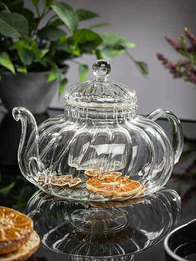 Чайник заварочный стекло, 1.2 л, рифленый с колбой, Y4-6139/B050159