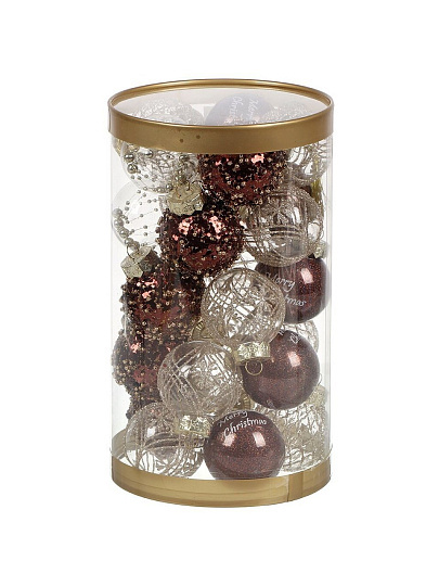 Елочный шар 25 шт, кофе, прозрачный, 6 см, пластик, SYQC- 0124195