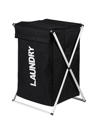 Корзина для белья, 38х38х58 см, прямоугольная, полиэстер, пластик, металл, черная, с крышкой, Y6-10748