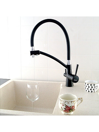 Смеситель для кухни, Potato, гибкий излив, с картриджем, с подключением к фильтру, P4077BL