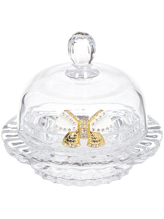 Икорница стекло, Muza, 12,5х11,5 см, с бантиком, с крышкой, 355-005