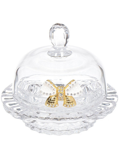 Икорница стекло, Muza, 12,5х11,5 см, с бантиком, с крышкой, 355-005