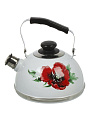 Чайник сталь, эмалированное покрытие, 2.5 л, со свистком, подвижная ручка, Рубин, Маковый цветок, белый, TM04/25/03/04