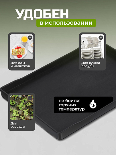 Поднос пластик, 30.2х22.2х2.3 см, прямоугольный, черный, Y6-10732