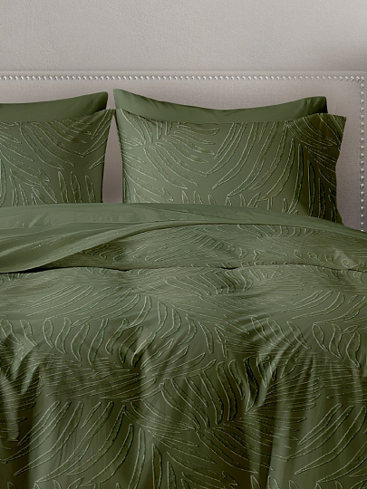 Постельное белье 1.5-спальное, простыня 150х216 см, 1 наволочка 50х70 см, пододеяльник 145х215 см, ART for Home, полисатин, Стриж жаккард, Листья 18-0316