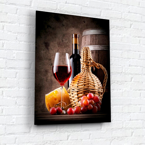 Картина на стекле, 40х30 см, Вино, сыр, виноград, WB-02-86-02
