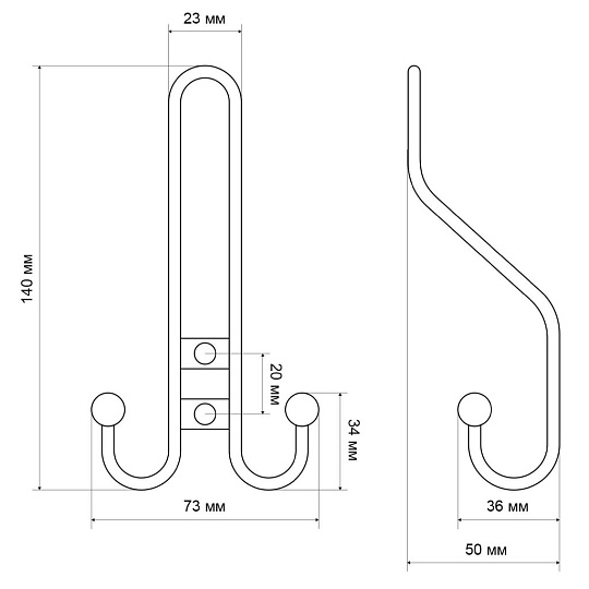 Крючок-вешалка 2-рожковый, Стандарт, 208 A CP, 10 211, хром