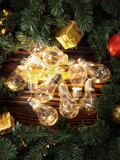 Гирлянда 2 м, 1 режим, Лампочки, теплый белый свет, прозрачная, в помещении, сетевая