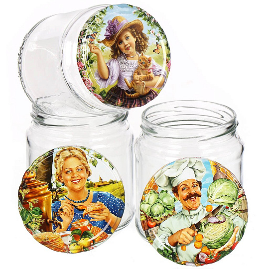 Набор банок стекло, 0.45 л, 6 шт, с крышкой, Москвичка, лоток дерево, 03032983