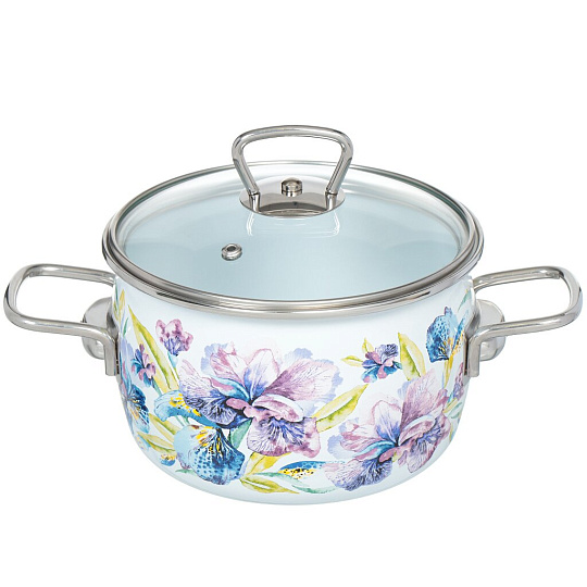 Кастрюля эмалированная сталь, 2 л, крышка стекло, Vitross, Iris белоснежный, 1SC165S, индукция