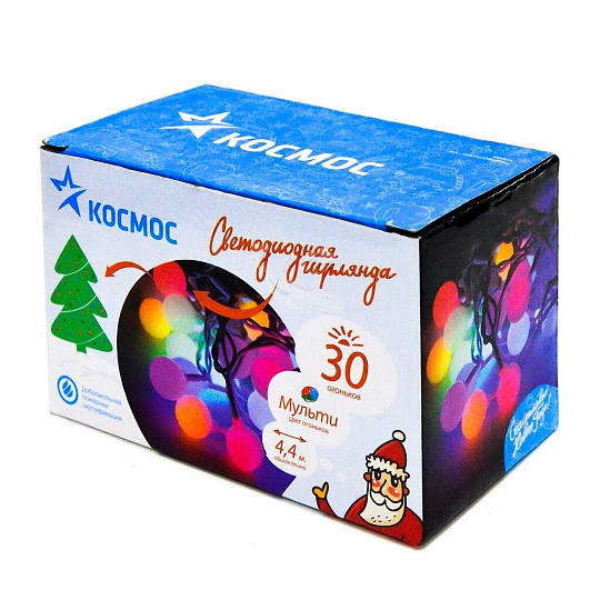 Гирлянда 30 ламп, 4.4 м, 8 режимов, Шарики, Космос, свет мультиколор, зеленая, в помещении, сетевая, светодиодная, мигание, KOC_GIR30LEDBigBALL_