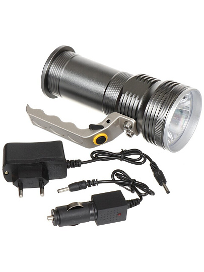 Фонарь ручной, встроенный аккумулятор, зарядка от сети 220 В, зарядка от бортовой сети автомобиля, режим SOS