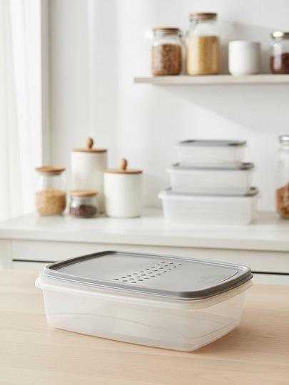 Контейнер пищевой пластик, 1.3 л, 20.2х15х6 см, пепельный жемчуг, прямоугольный, Plast team, Pattern Flex, PT113211024