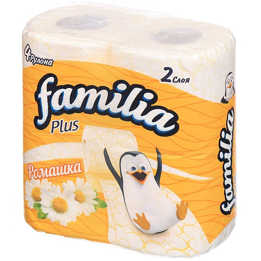 Туалетная бумага Familia, Plus ромашка, 2 слоя, 4 шт, с втулкой