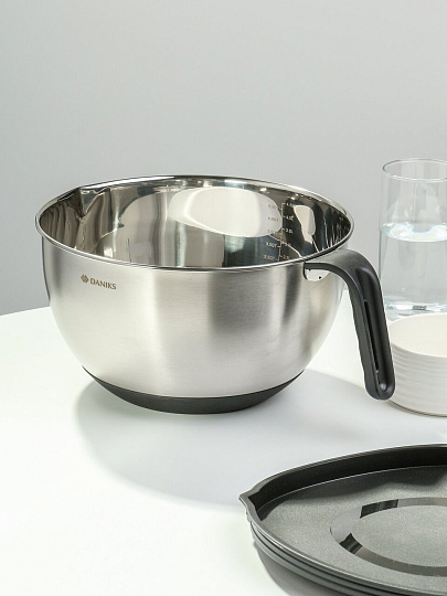 Миска нержавеющая сталь, круглая, 24х14 см, 5 л, с крышкой, Daniks, WT-B2786A- D24