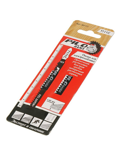 Пилка для лобзика 100х75 мм, 2 шт, 8 зубьев на дюйм, h=5-60 мм, быстрый, грубый, поперечный, продольный распил, T111C, 551111