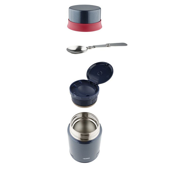 Термос для еды, нержавеющая сталь, 0.72 л, широкая горловина, Thermos, колба нержавеющая сталь, с ложкой, черно-красный, 303455