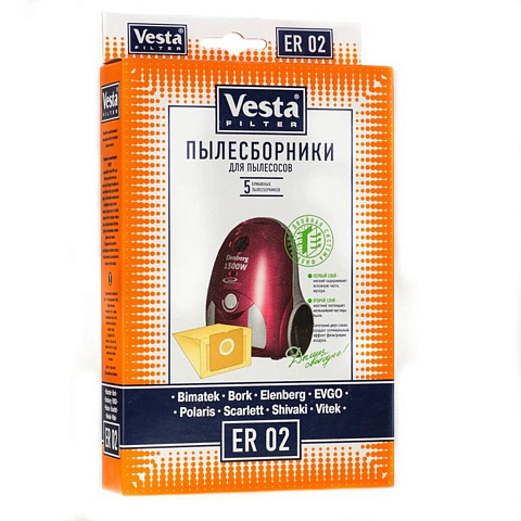 Мешок для пылесоса Vesta filter, ER 02, бумажный, 5 шт