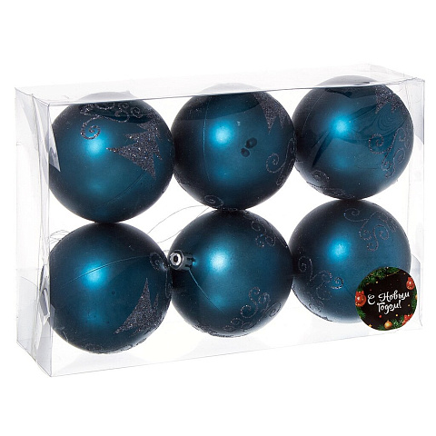 Елочный шар 6 шт, темно-синий, 8 см, пластик, SYQC-011964NB