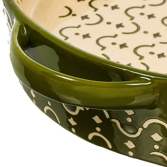 Форма для запекания и сервировки керамика, 30.5х26х5.5 см, круглая, с ручками, зеленая, BY Collection, 826-346