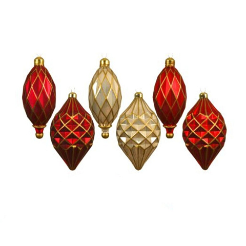 Елочное украшение Красный с золотом, в ассортименте, 14х6х6, 12х6.5х6.5 см, стекло, 86572