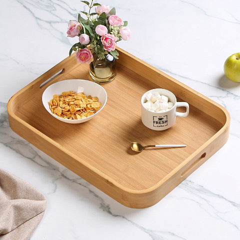Поднос бамбук, 45.5х35.5х5 см, прямоугольный, с ручками, ST32145B
