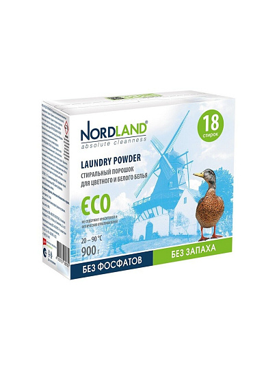 Стиральный порошок Nordland, 0.9 кг, автомат, для цветного и белого белья, Eco