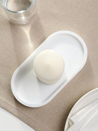 Подсвечник-поднос &quot;Овал&quot; 17.5х9.0х1.5 см, белый, гипс,501568