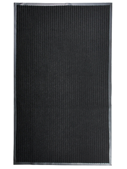 Коврик грязезащитный, 90х150 см, прямоугольный, резина, с ковролином, ребристый, черный, без рисунка, 35-073/w
