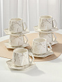 Набор чайный керамика, 12 предметов, на 6 персон, 180 мл, Белый мрамор, Y4-6605, подарочная упаковка - фото 2