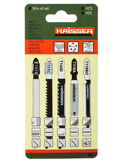 Набор пилок для электролобзика, Haisser, по дереву, металлу, 5 шт, HS118300