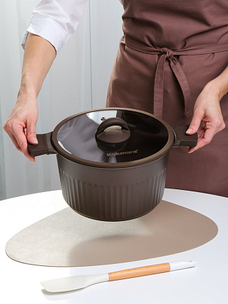 Кастрюля литой алюминий, антиприг, 5.2 л, крышка стекло, Kukmara, Stella, mokko, ксм52а