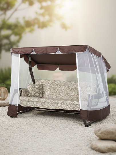 Качели садовые 3-местные, 238.2х136х165 см, 350 кг, Прага, раскладываются в кровать, с москитной сеткой, шоколадные, A54C.537, металл