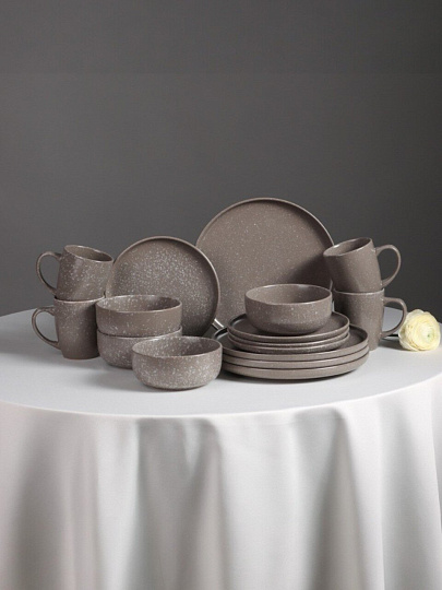 Сервиз столовый керамика, 16 предметов, на 4 персоны, Millimi, 824-174, серый