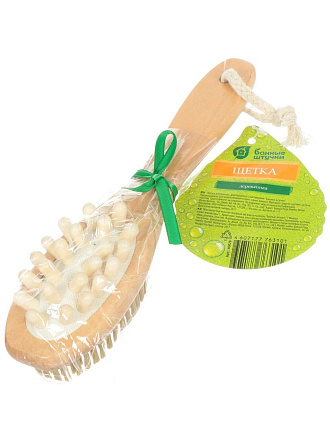 Щетка дерево, 22 см, двусторонняя, с массажером, Банные штучки, 40029