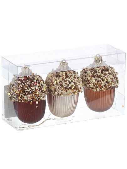 Набор елочных украшений Желуди, 3 шт, кофе, шампань, 9х6 см, пластик, SYQD1- 0124213