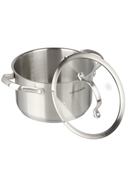 Кастрюля нержавеющая сталь, 3.1 л, крышка стекло, Катунь, Nord, GR01-D-20, индукция