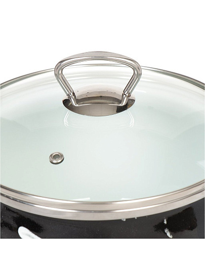 Кастрюля эмалированная сталь, 3 л, крышка стекло, сферический, Сантэкс, Шейк черно-белая, 1-2430111, индукция