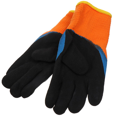 Перчатки акрил, вспененный латексный облив, черная основа, с усиленным пальцем, начес, Фабрика перчаток