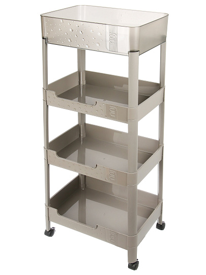 Полка универсальная, пластик, 4 секции, 39х28х102 см, на колесах, серая, Y4-11631