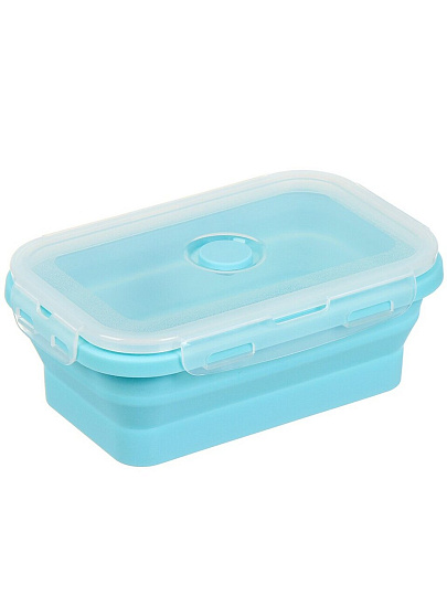 Контейнер пищевой пластик, 0.8 л, 18х12 см, голубой, прямоугольный, складной, Y4-6488
